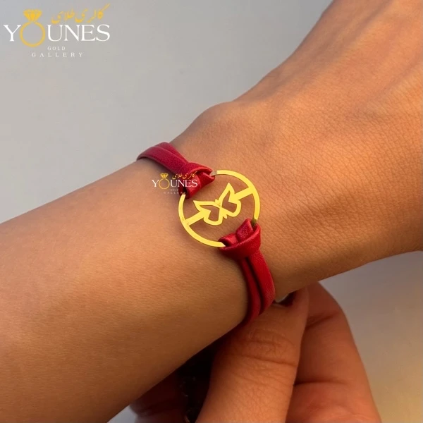 دستبند طلا چرم دولاین پروانه کوچک